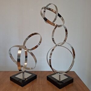 Solid‎ Metal Marble Base Abstract Hammered Sculptures Contemporary See Descrip.
